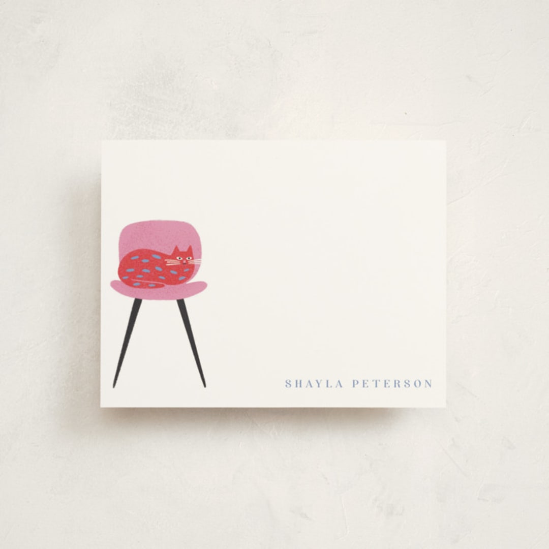 "House Cat" - Personalized Stationery Cards in Raspberry by Griffinbell Paper Co. - Front