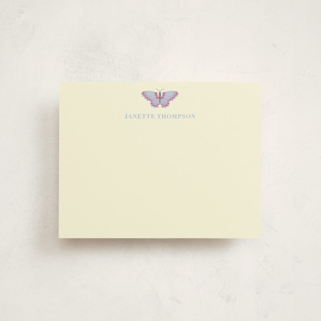 "Butterfly Notecard" - Personalized Stationery Cards in Periwinkle by IGGI - Front