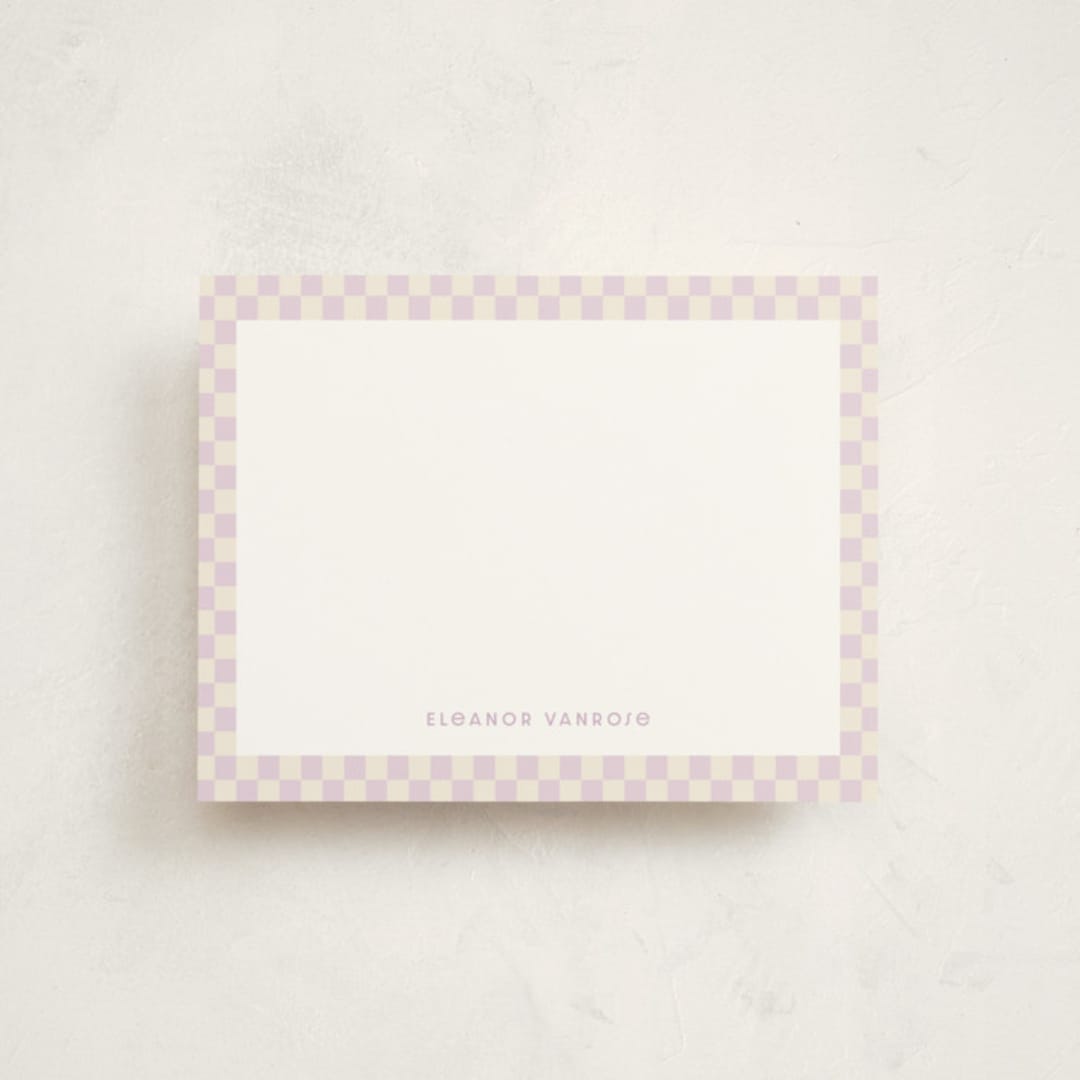 "Checks" - Personalized Stationery Cards in Lilac by Megan Cash - Front
