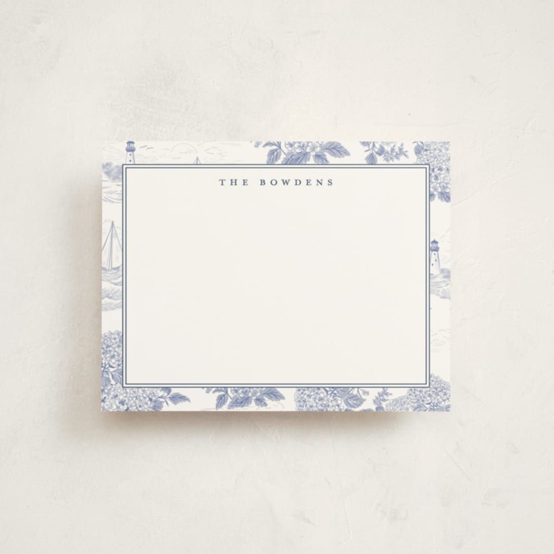 "Coastal Toile" - Personalized Stationery Cards in Periwinkle by Jenna Holcomb - Front