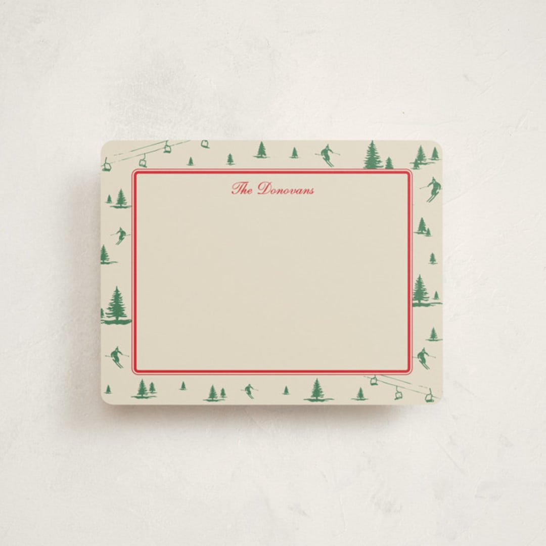 "Ski Time" - Personalized Stationery Cards in Sage by Jen Ramsey - Front