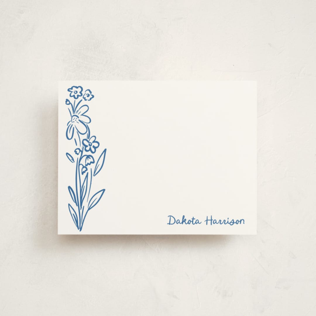 "Wildflower Note" - Personalized Stationery Cards in Cornflower by Jenna Holcomb - Front