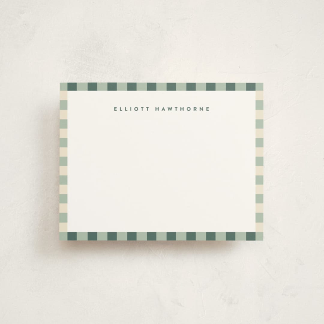 "Refined Stripe" - Personalized Stationery Cards in Pistachio by Olivia Raufman - Front
