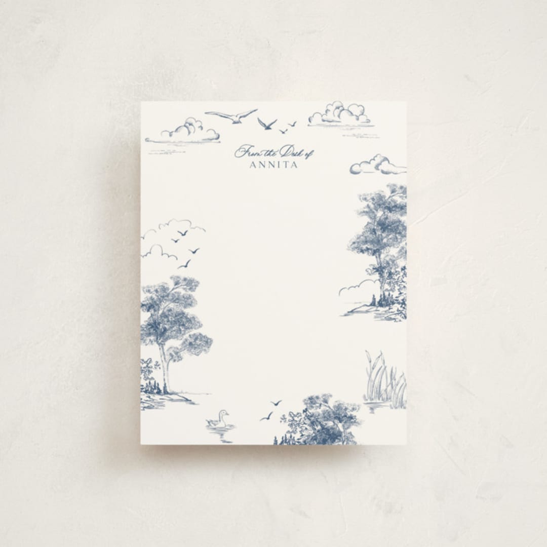 "Lake Side Toile" - Personalized Stationery Cards in Lake by Lucrecia Caporale - Front