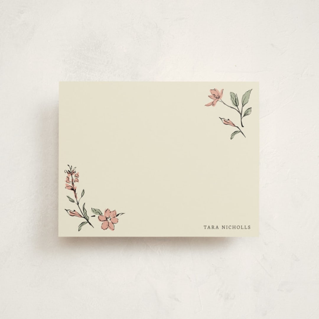 "Elegant Floral Stationery" - Personalized Stationery Cards in Coral by RachelYaej - Front