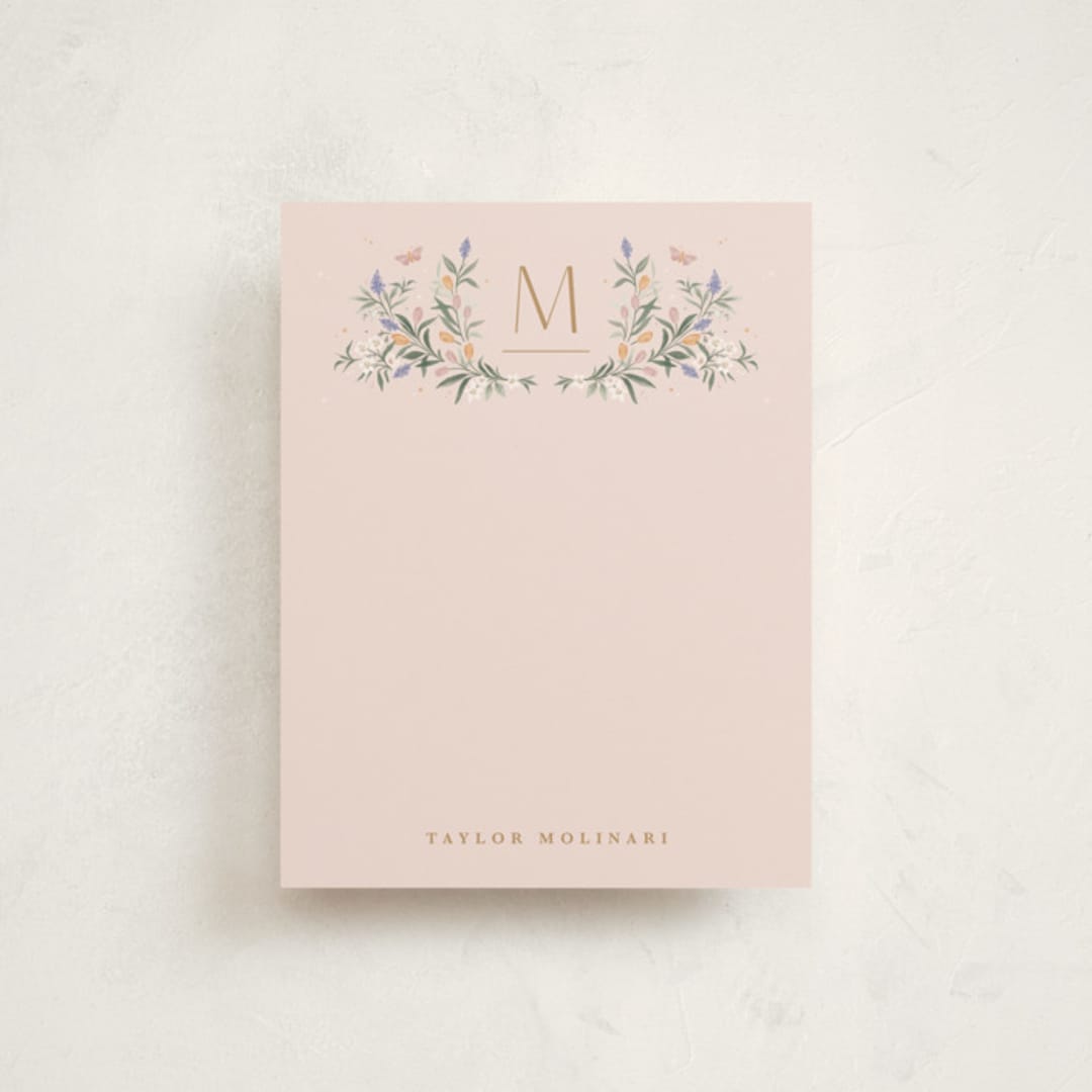 "Garden Greens" - Personalized Stationery Cards in Rose by Kristen Smith - Front