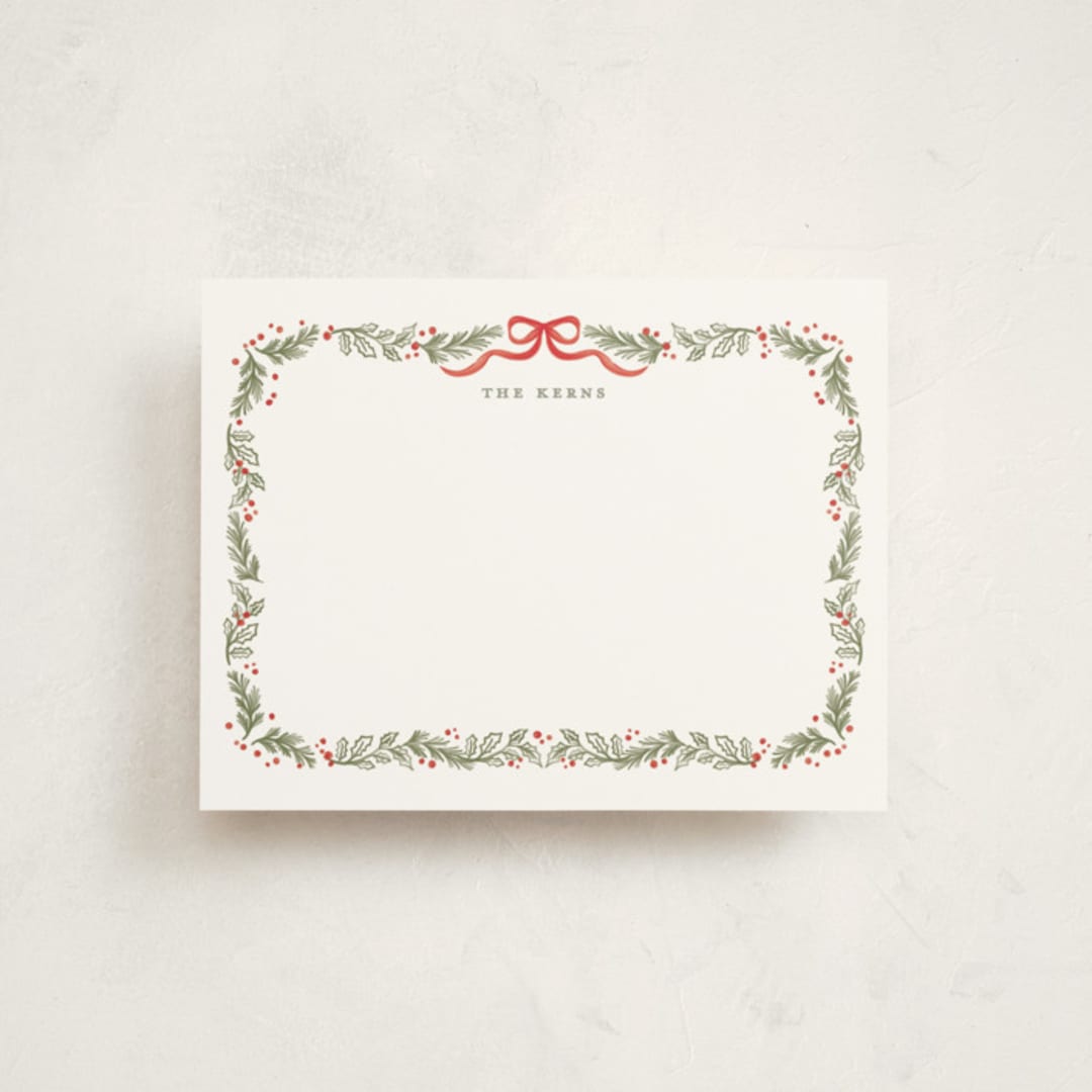 "holiday botanical border" - Personalized Stationery Cards in Stocking by Creo Study - Front