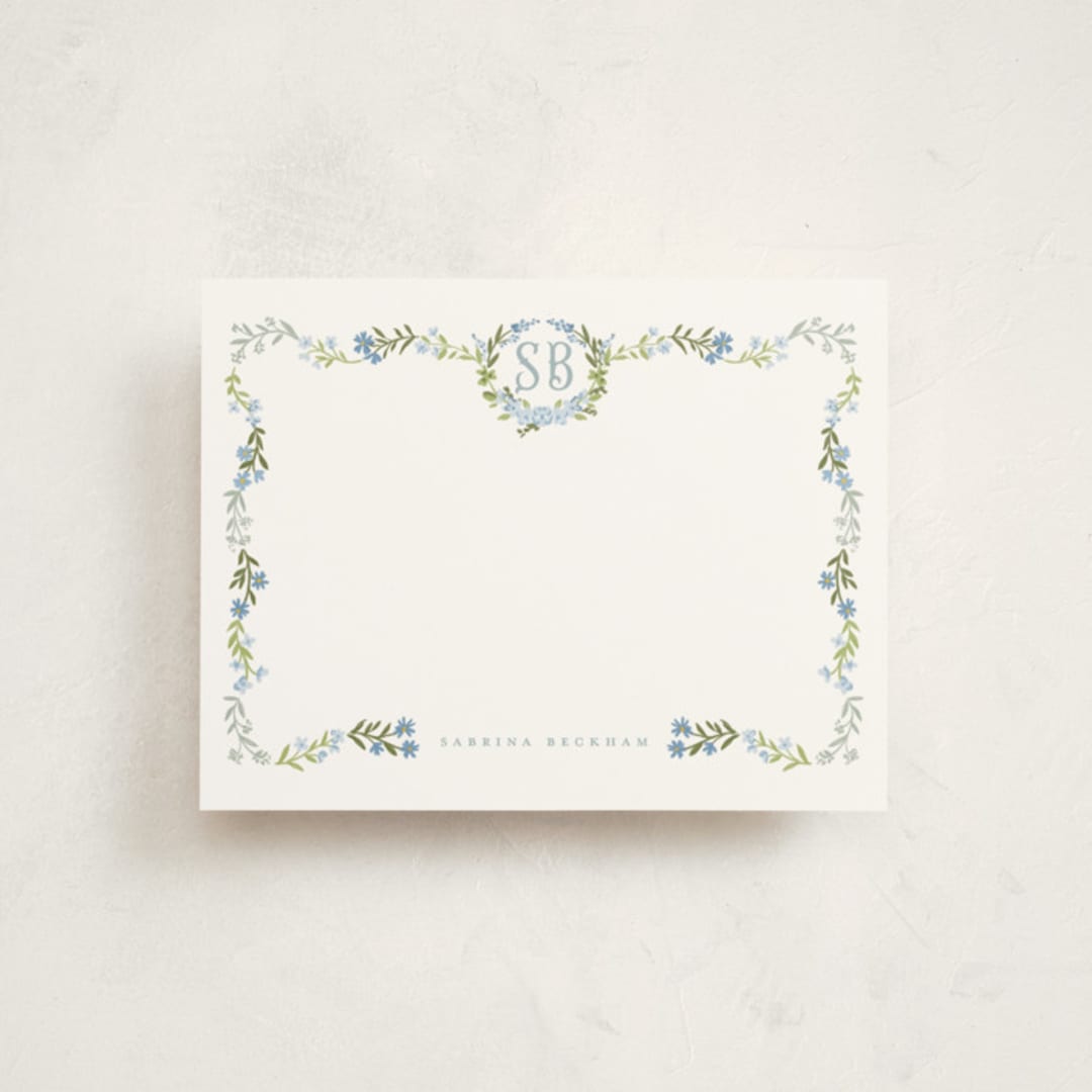 "Fiorellini" - Personalized Stationery Cards in Periwinkle by Petra Kern - Front