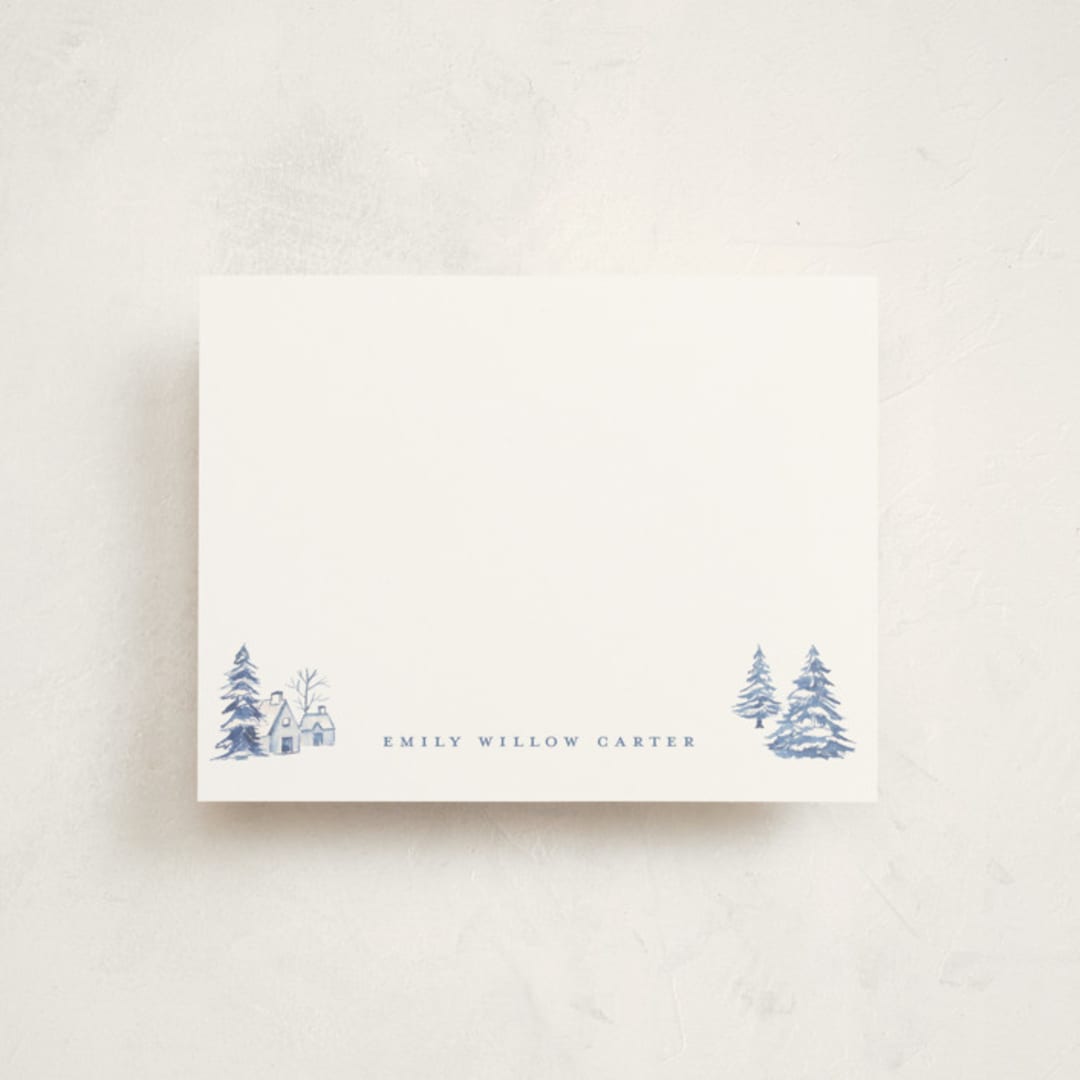 "Winter Cabin" - Personalized Stationery Cards in Frost by Teju Reval - Front