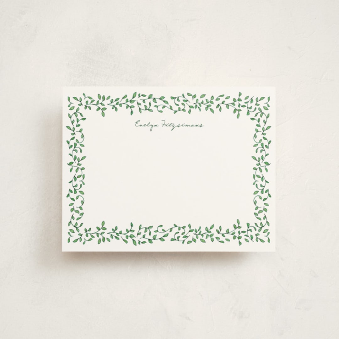 "Vines2" - Personalized Stationery Cards in Ivy by Angela Garrick - Front