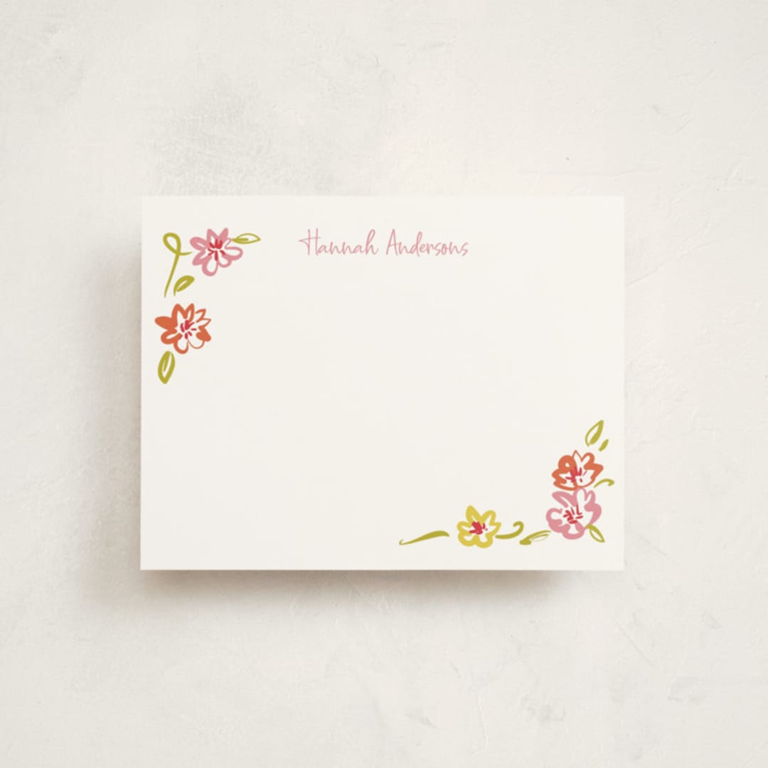 "PinkOrangeflorals" - Personalized Stationery Cards in Sugar by samovilka - Front