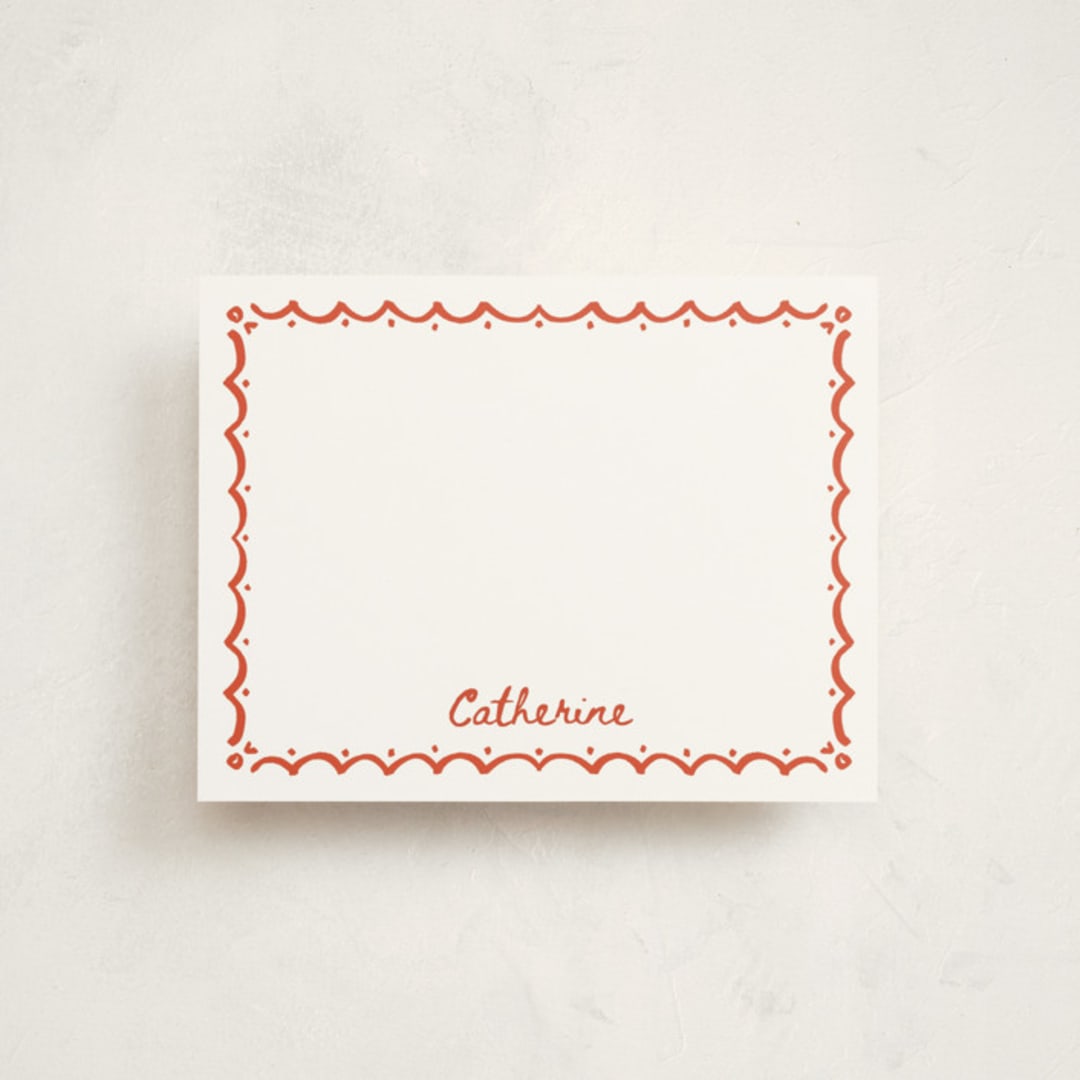 "Inked Scallops" - Personalized Stationery Cards in Coral by Becky Nimoy - Front