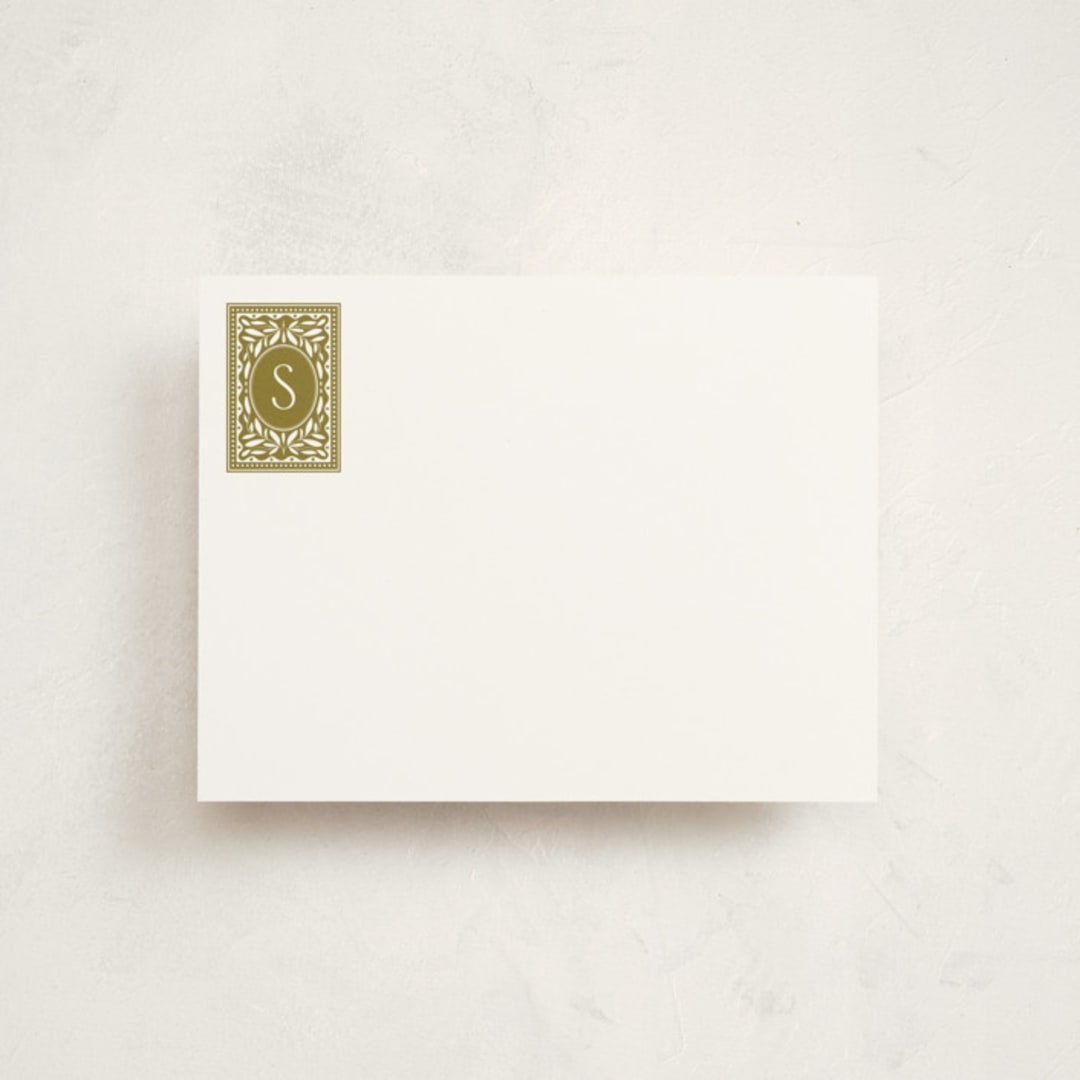"Nobel" - Personalized Stationery Cards in Olive by Kelly Watkins - Front