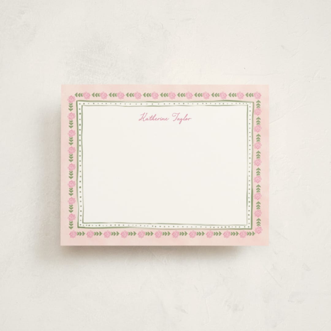 "Botanical border" - Personalized Stationery Cards in Blush by Creo Study - Front