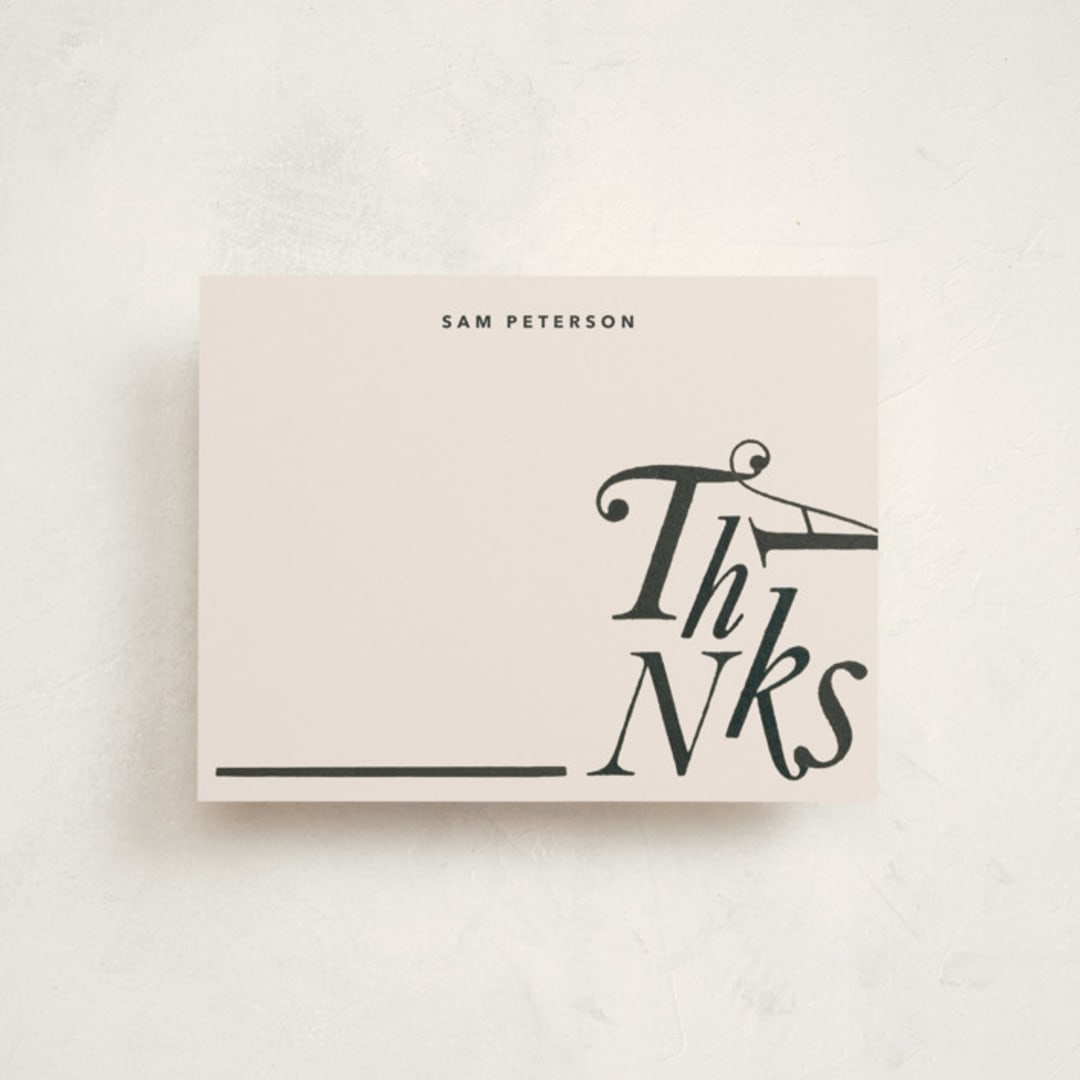 "Thanks" - Personalized Stationery Cards in Coal by Sumak Studio - Front