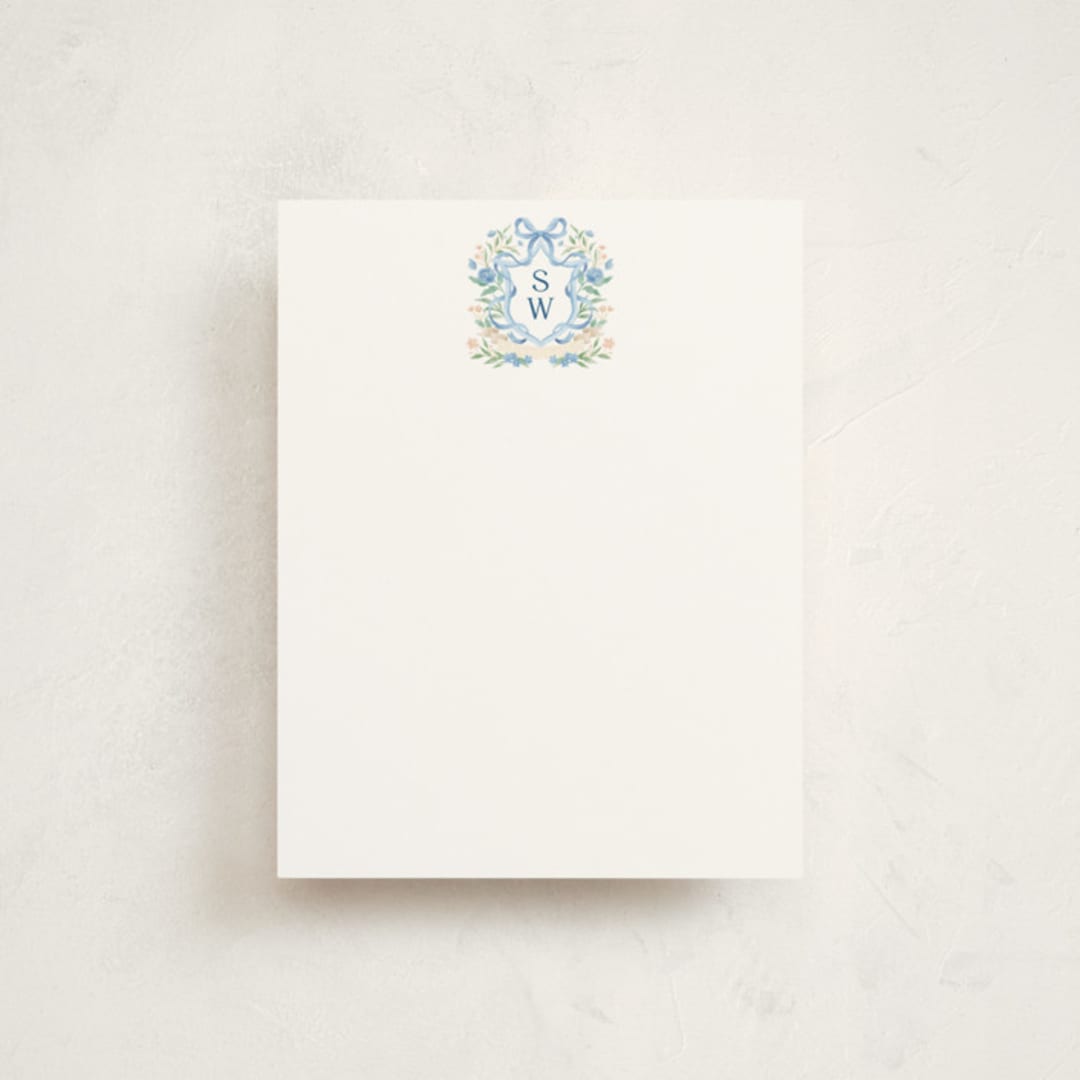 "Atlanta Crest" - Personalized Stationery Cards in Bluebell by Elly - Front