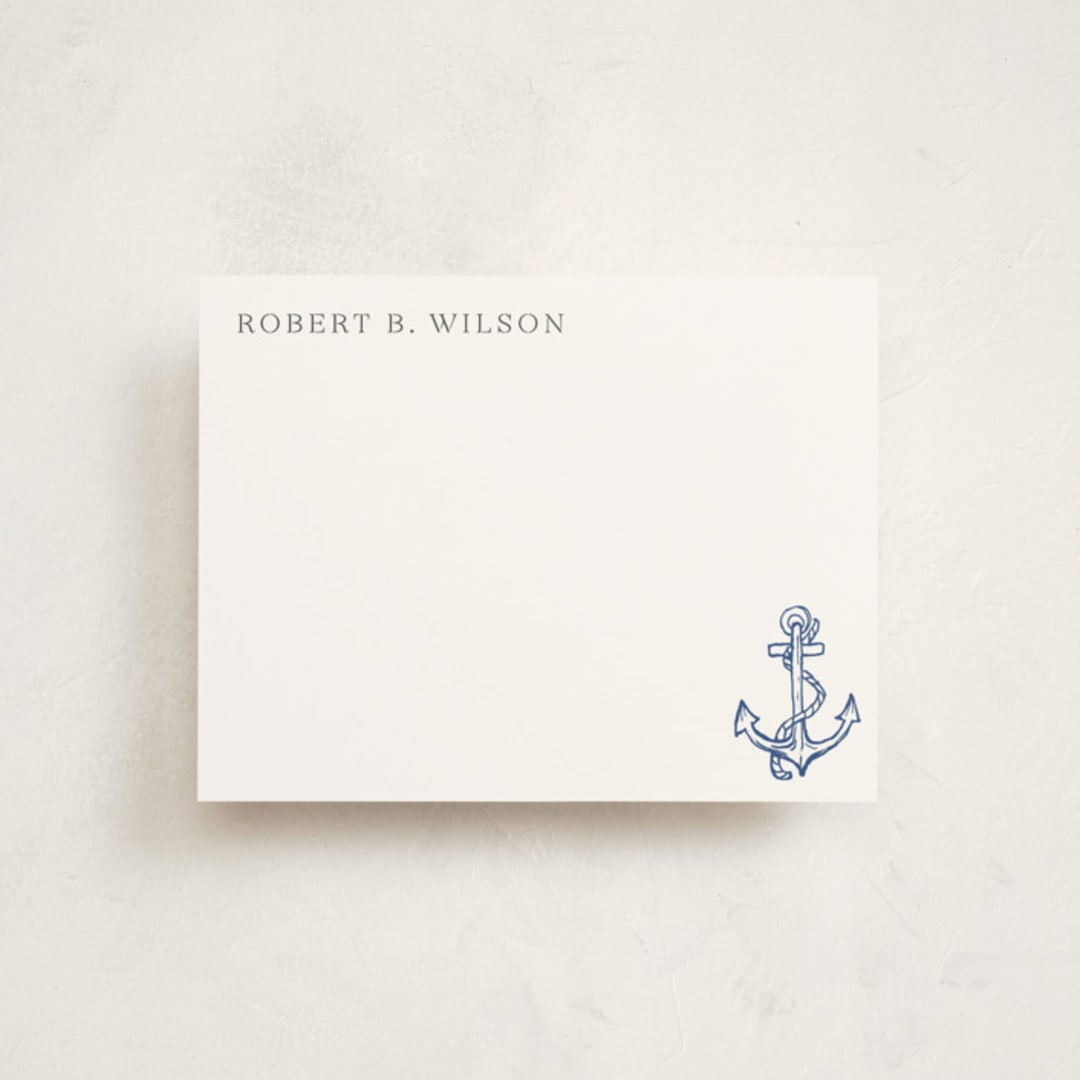 "Anchor" - Personalized Stationery Cards in Navy by Cass Loh - Front
