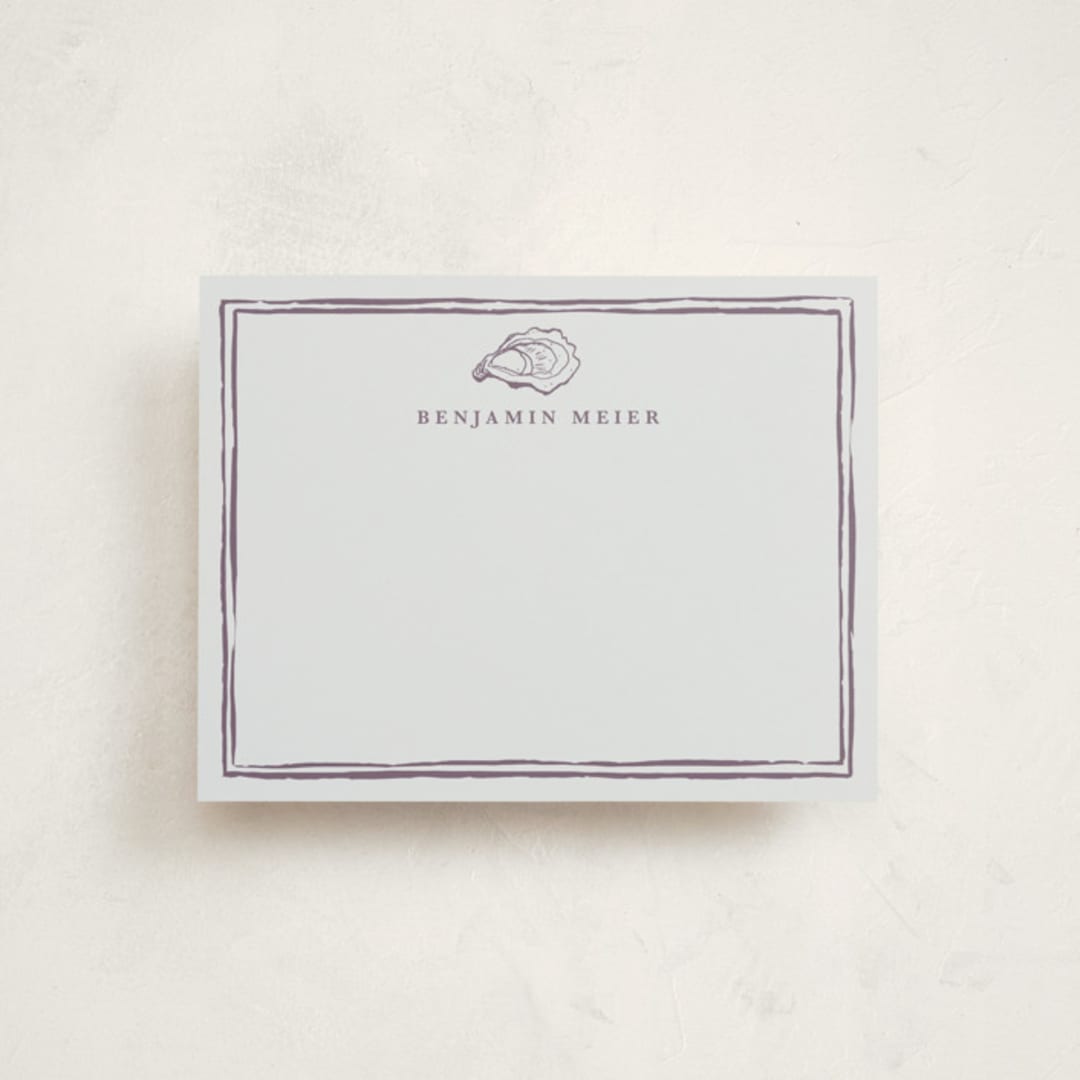 "Oyster Shell" - Personalized Stationery Cards in Eggplant by Cass Loh - Front