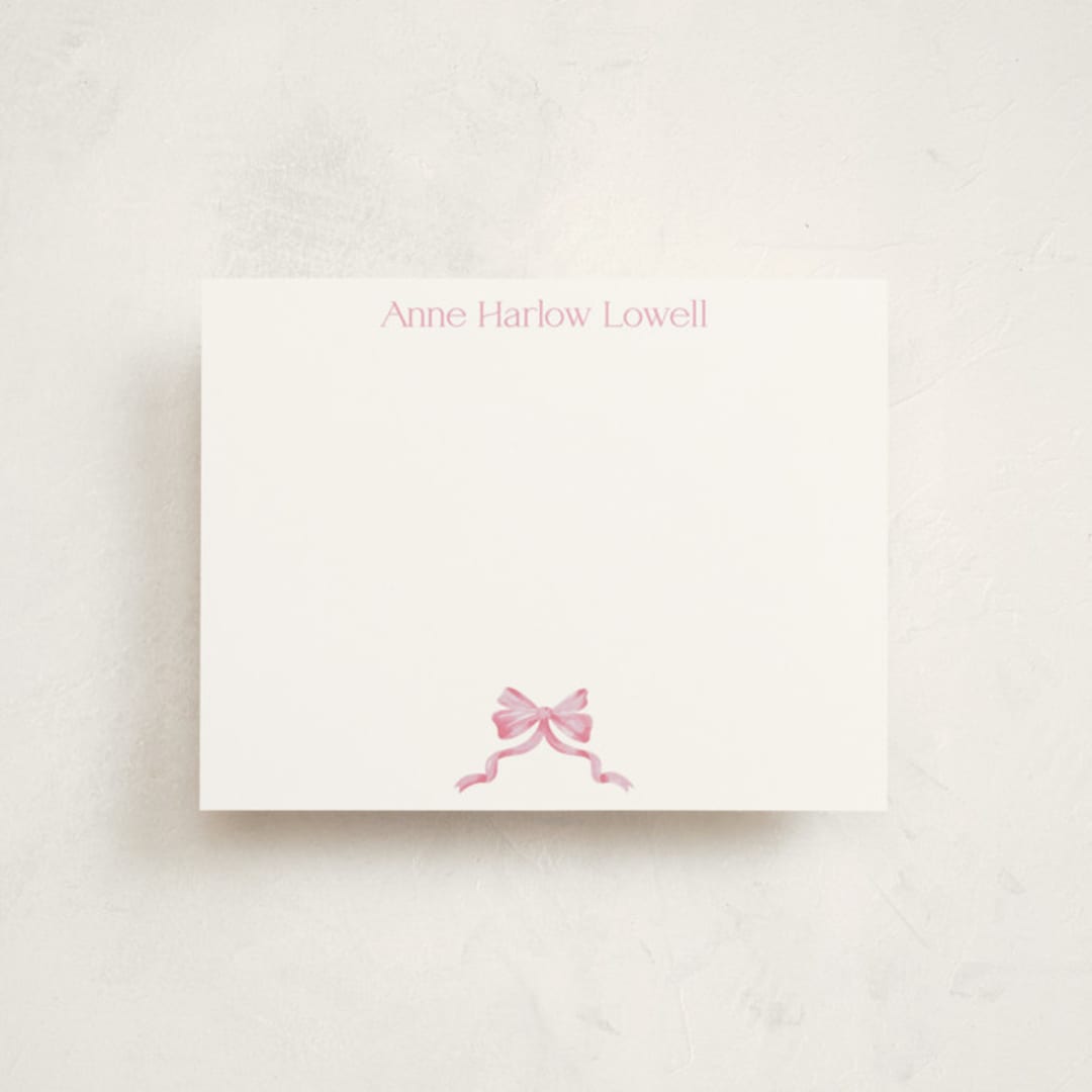 "Bow" - Personalized Stationery Cards in Blush by Pink House Press - Front