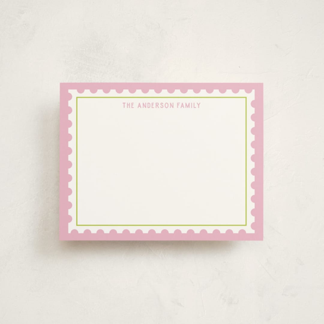 "Postage Stamp" - Personalized Stationery Cards in Peony by Ilene Guy - Front