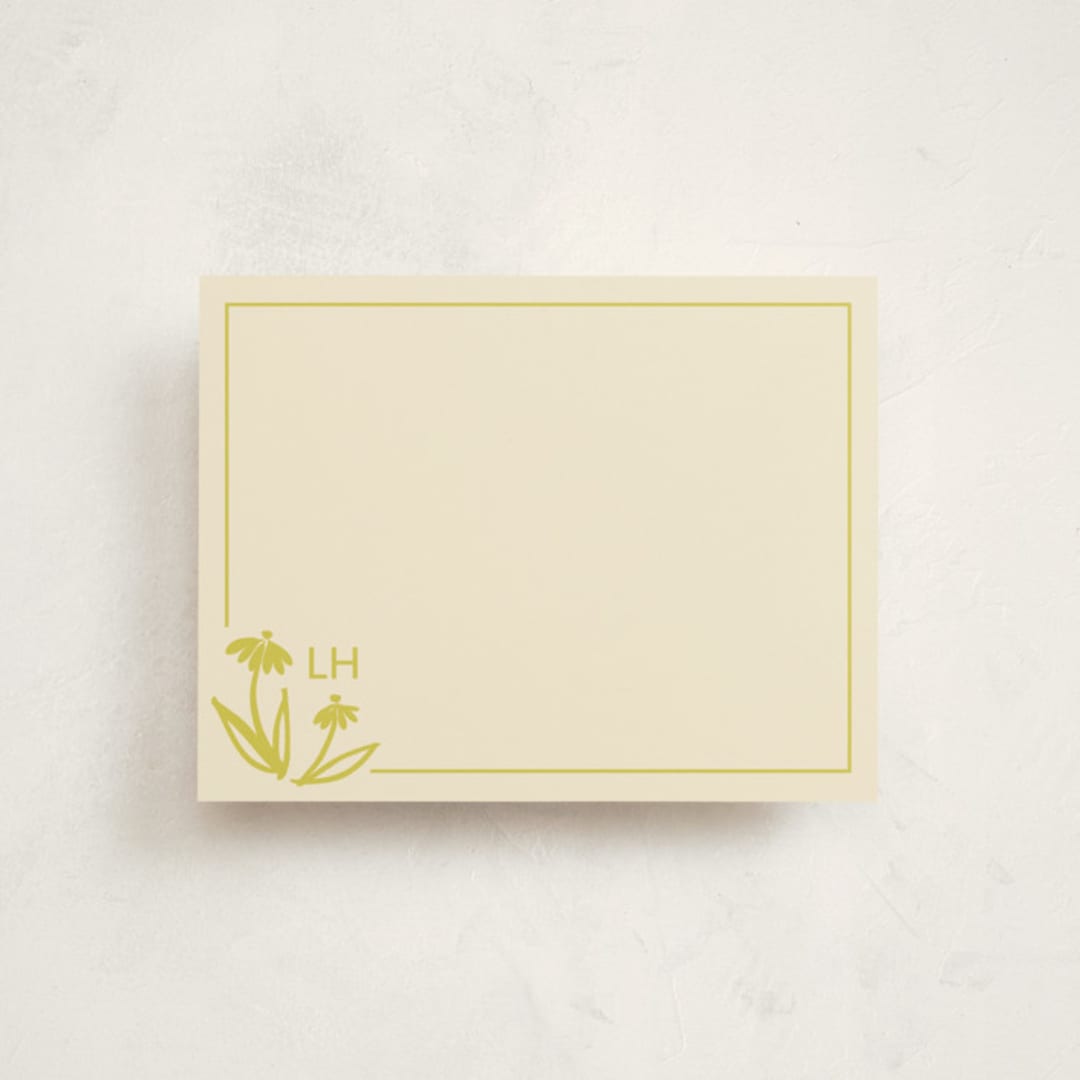 "Hand-painted Floral Initials" - Personalized Stationery Cards in Citrine by Tracy Schifeling - Front