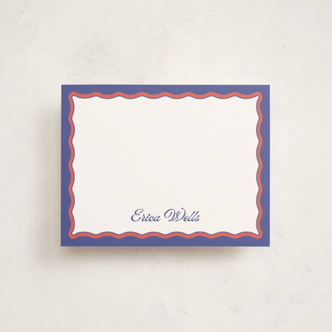 "Wavy Two Tone" - Personalized Stationery Cards in Ocean by Becky Nimoy - Front