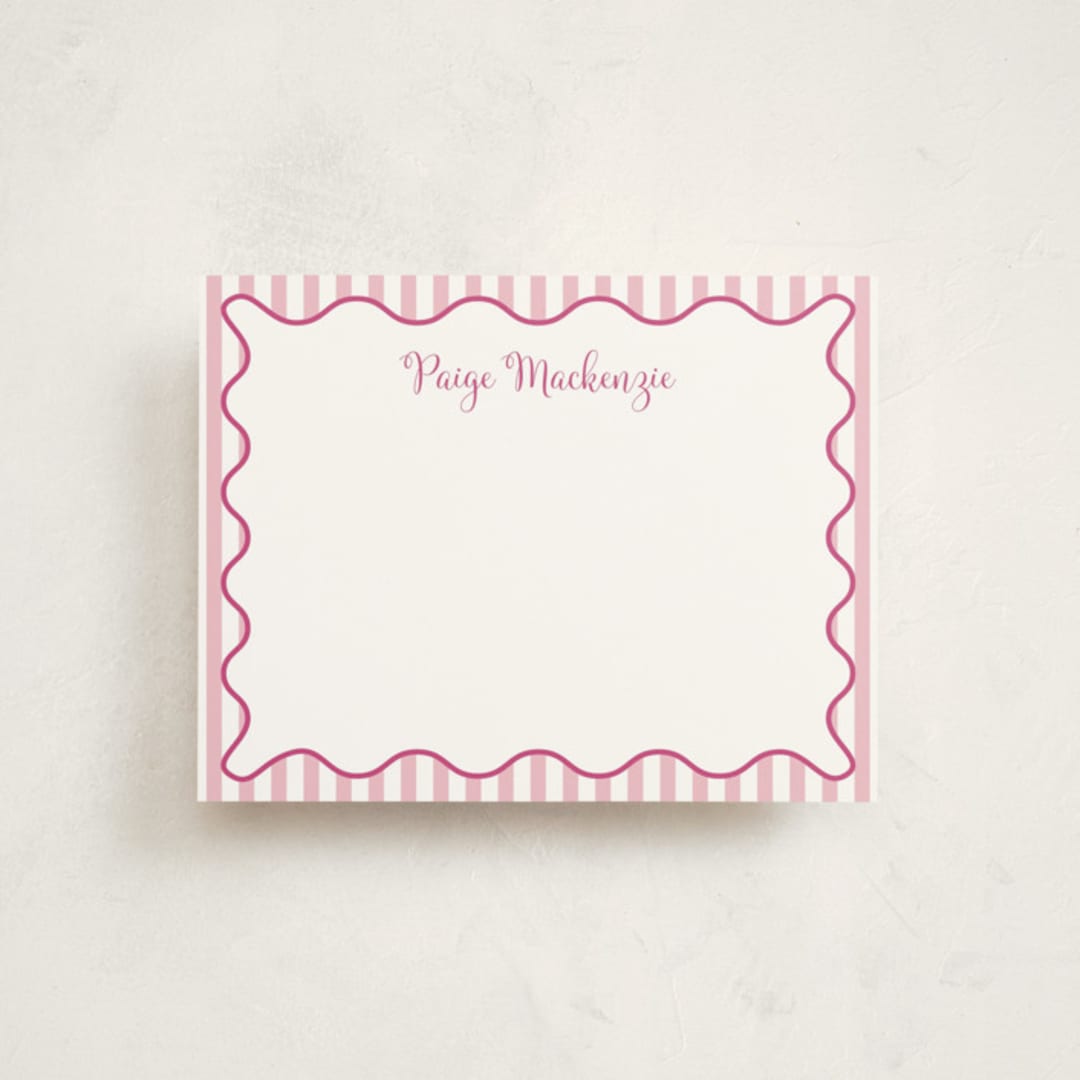 "Stripes & Squiggles" - Personalized Stationery Cards in Bubblegum by Meredith Collie - Front