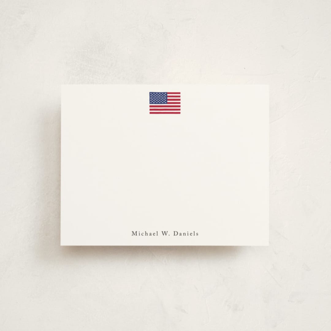 "American Flag" - Personalized Stationery Cards in Parchment by Jennifer Lew - Front