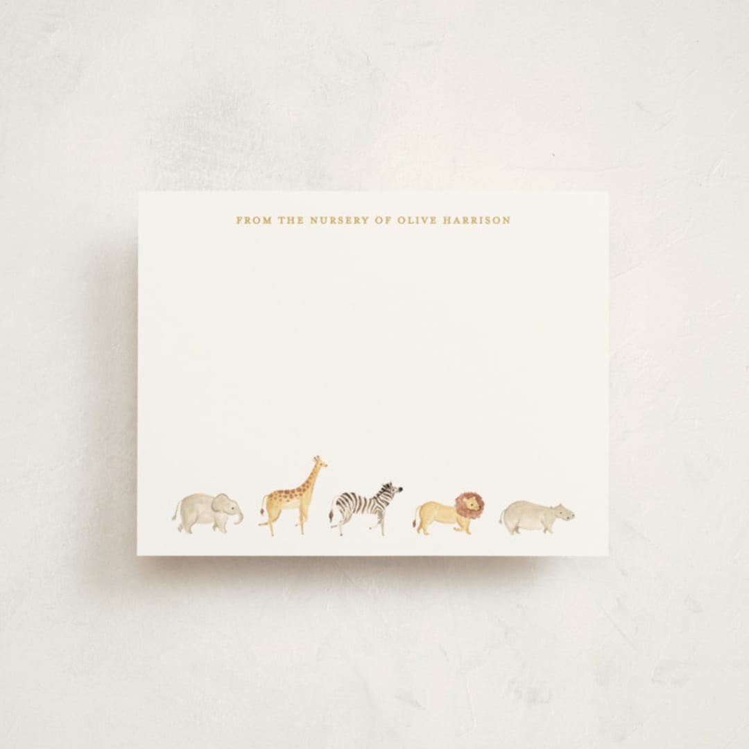 "Menagerie" - Personalized Stationery Cards in Butter by Sarah Knight - Front