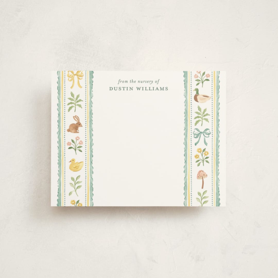 "Ribbons" - Personalized Stationery Cards in Duckegg by Sarah Knight - Front