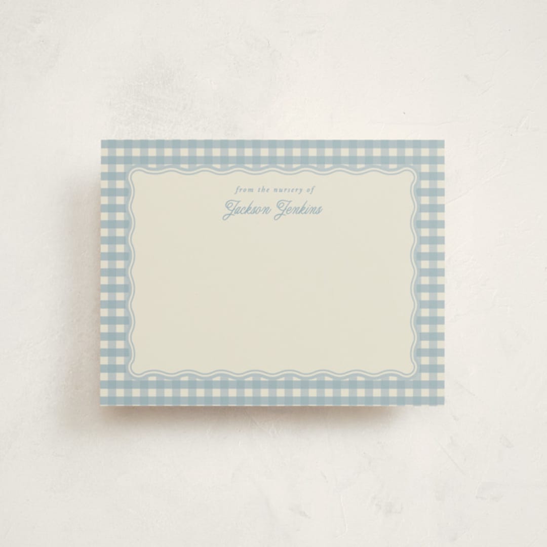 "Scalloped Gingham" - Personalized Stationery Cards in Pond by Brianne Larsen - Front