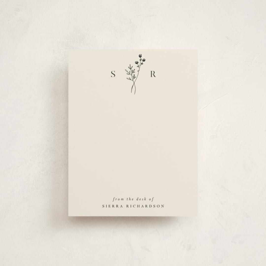 "Botanical Monogram" - Personalized Stationery Cards in Linen by Kelly Schmidt - Front