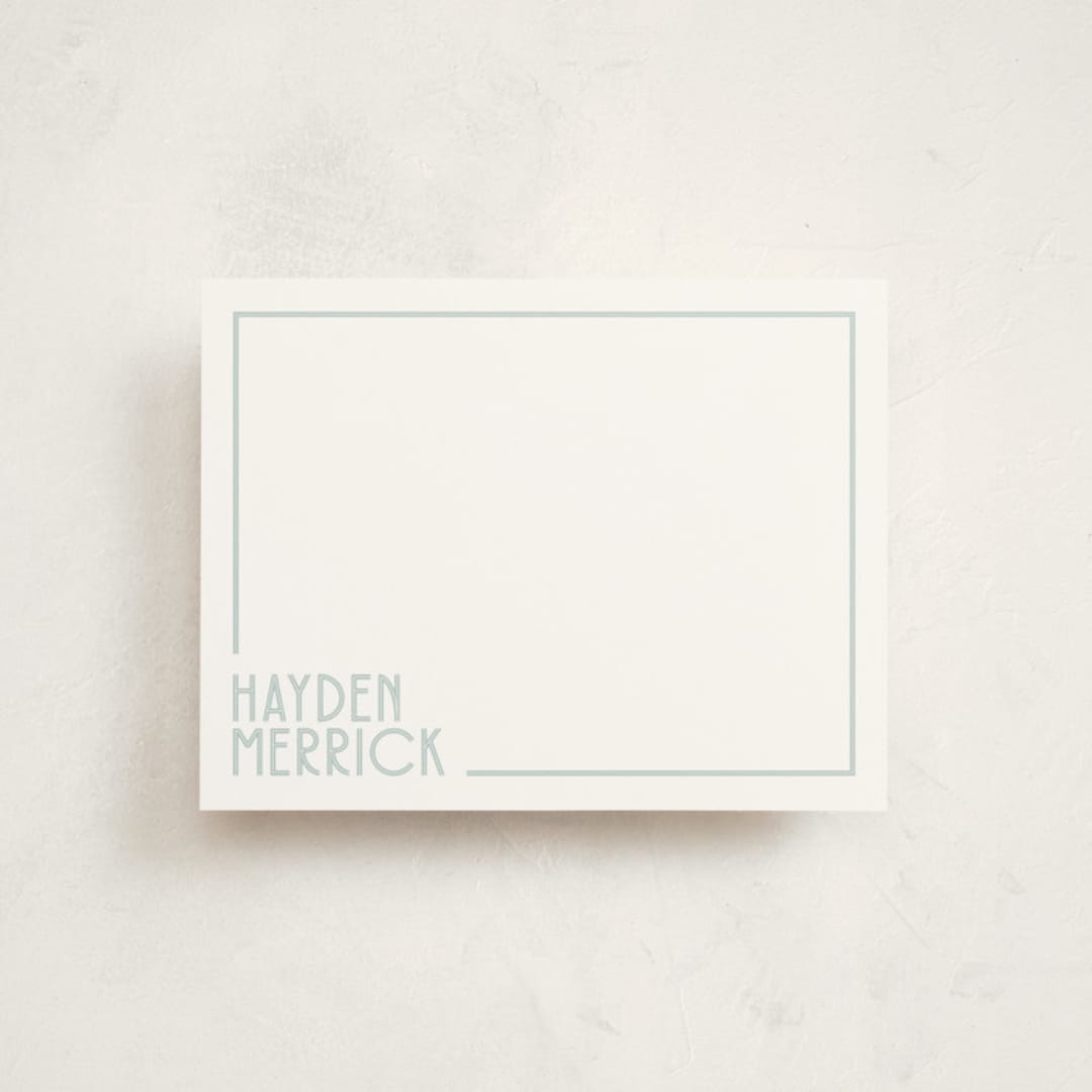 "Linear" - Personalized Stationery Cards in Mint by Angela Garrick - Front