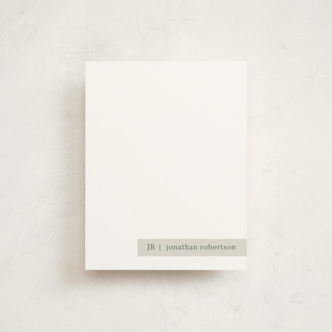"Minimalist Tag" - Personalized Stationery Cards in Sage by Stacy Maalouf - Front