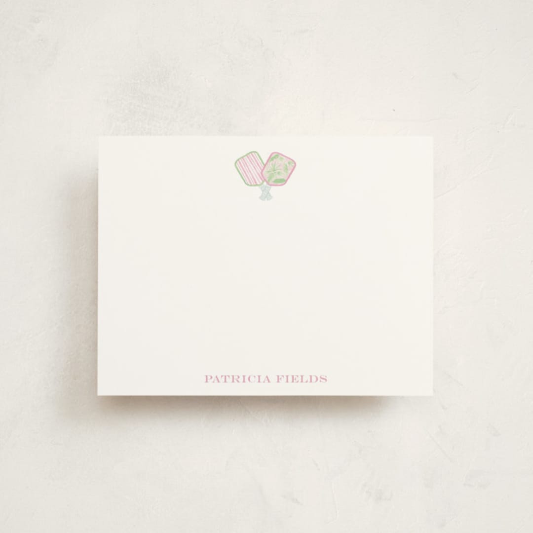 "Palm Court" - Personalized Stationery Cards in Cotton Candy by Little Blue Designs - Front