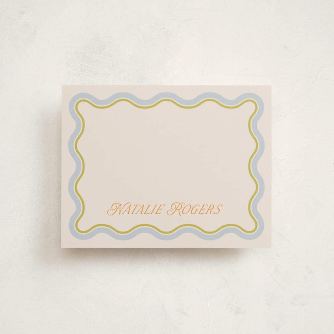 "Squiggled" - Personalized Stationery Cards in Lemongrass by Everett Paper Goods - Front