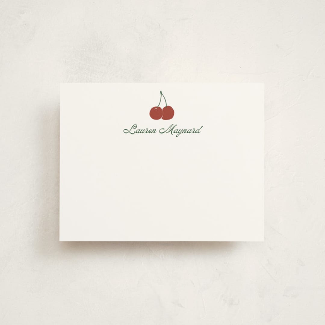 "Cheery Cherry" - Personalized Stationery Cards in Cherry by Inkblot Design - Front