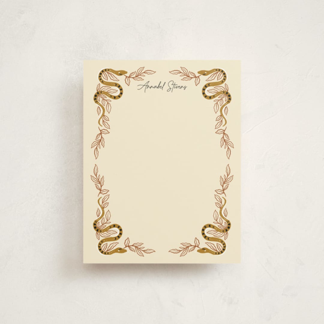 "Moon Snakes" - Personalized Stationery Cards in Mustard by Hanna Symonovych - Front