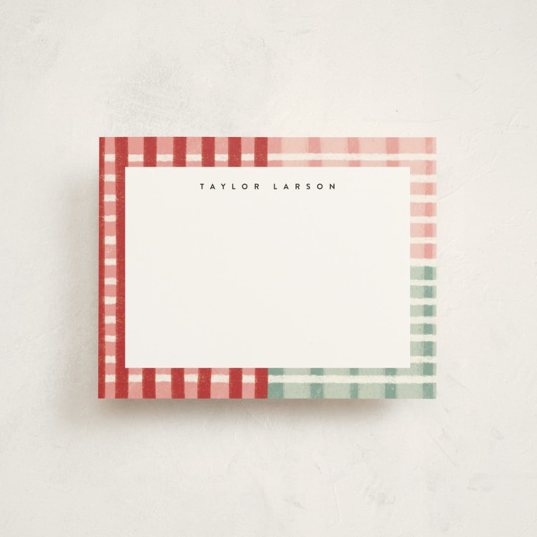 "Drawn Plaid" - Personalized Stationery Cards in Poinsettia by Emily Sabol Goss - Front