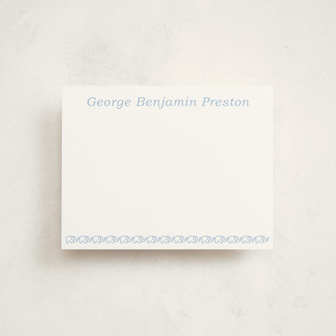"Petite Elephant" - Personalized Stationery Cards in Bluebell by Megan Davis - Front