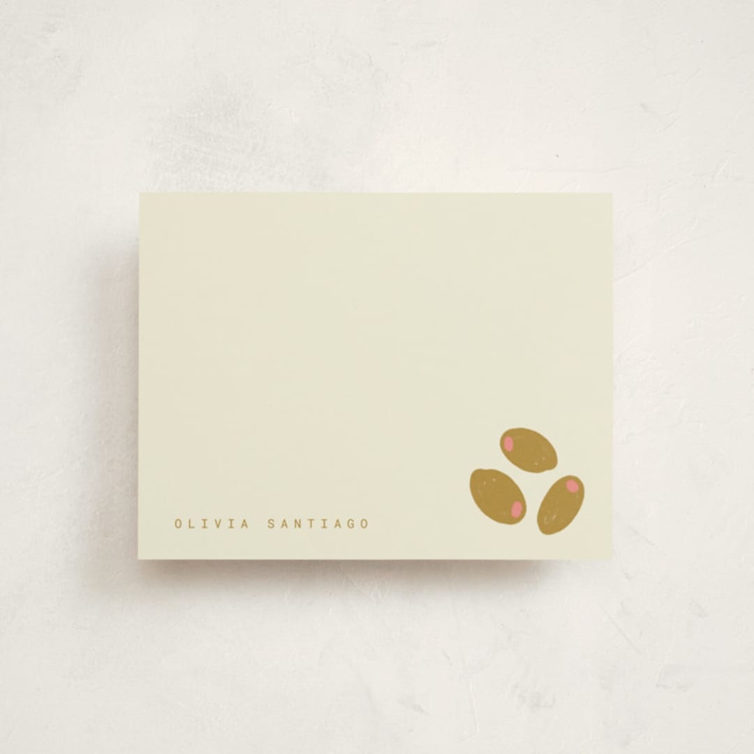 "Olives" - Personalized Stationery Cards in Olive by Sierra Lee - Front