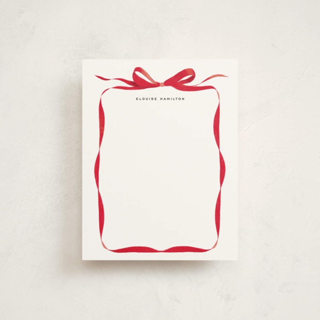"Bow" - Personalized Stationery Cards in Crimson by Olivia Kanaley Inman - Front