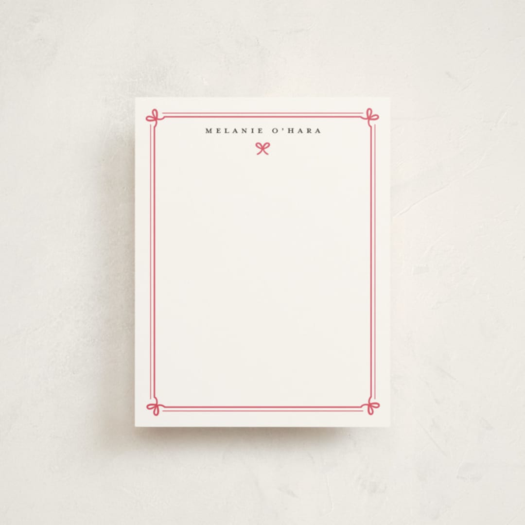 "bow border" - Personalized Stationery Cards in Red Ribbon by Alston Foster - Front