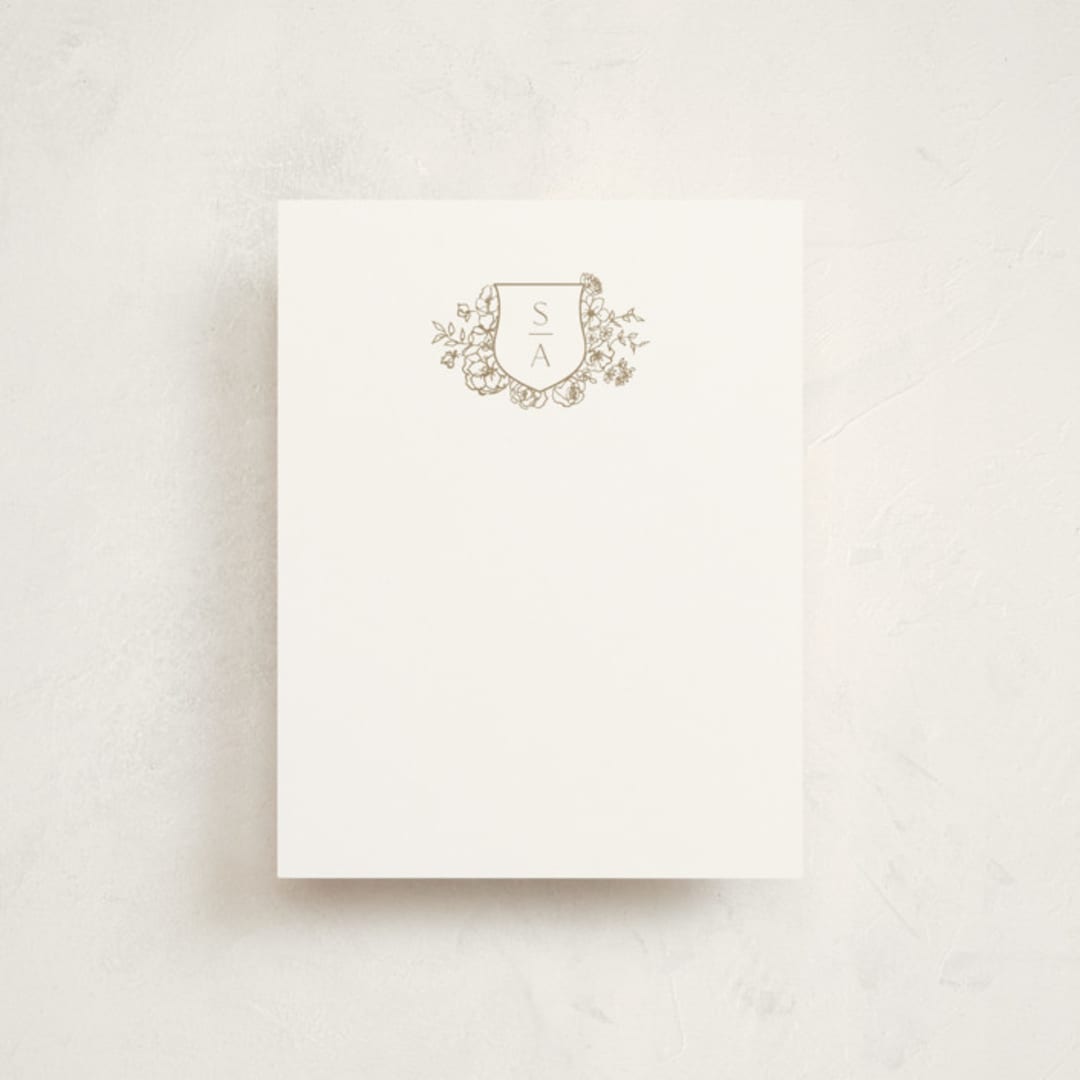 "floral crest" - Personalized Stationery Cards in Champagne by Cass Loh - Front