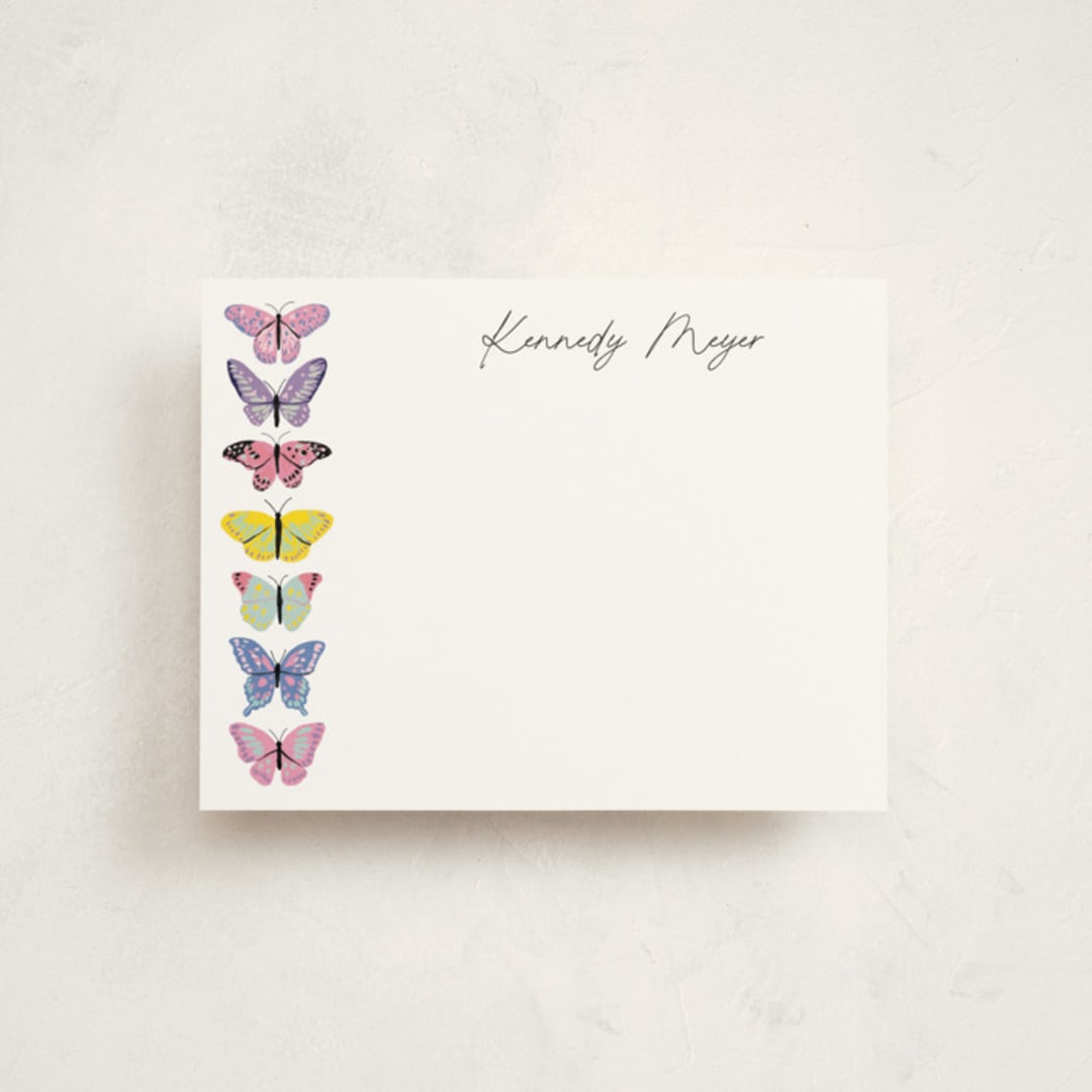 "Vibrant Butterflies" - Personalized Stationery Cards in Blush by Cass Loh - Front