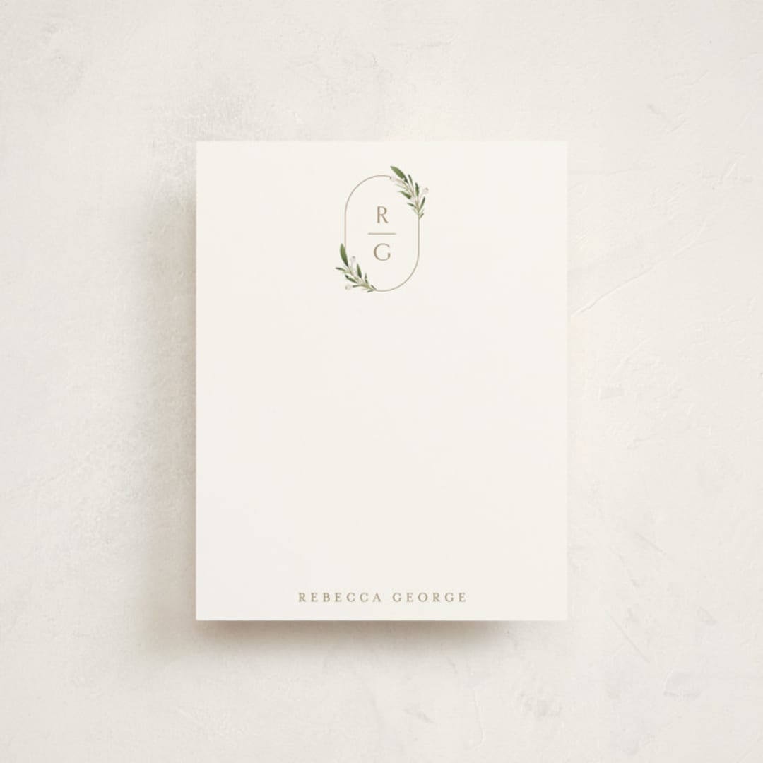 "Soft Sprigs" - Personalized Stationery Cards in Champagne by Jennifer Postorino - Front
