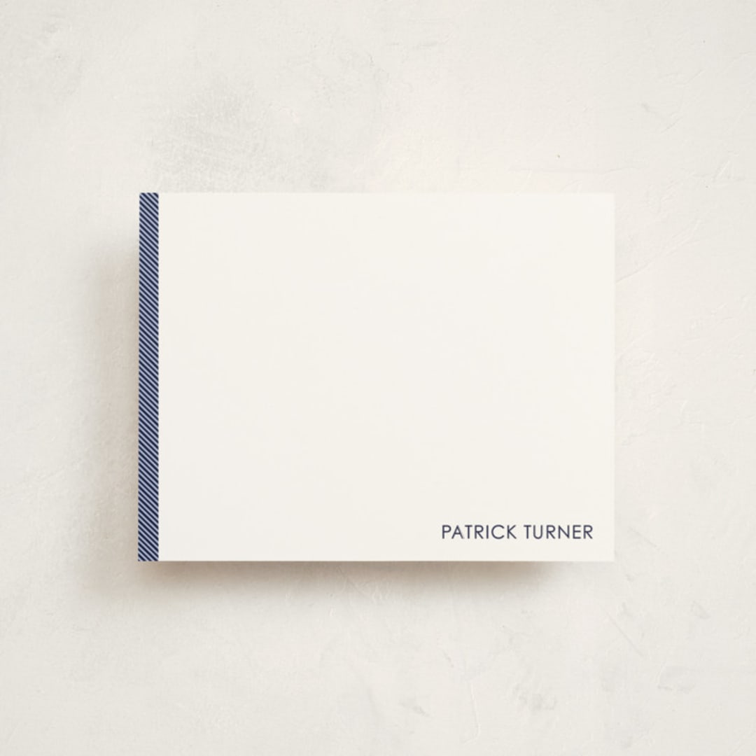 "Herringbone" - Personalized Stationery Cards in Navy by Seth Caskey - Front