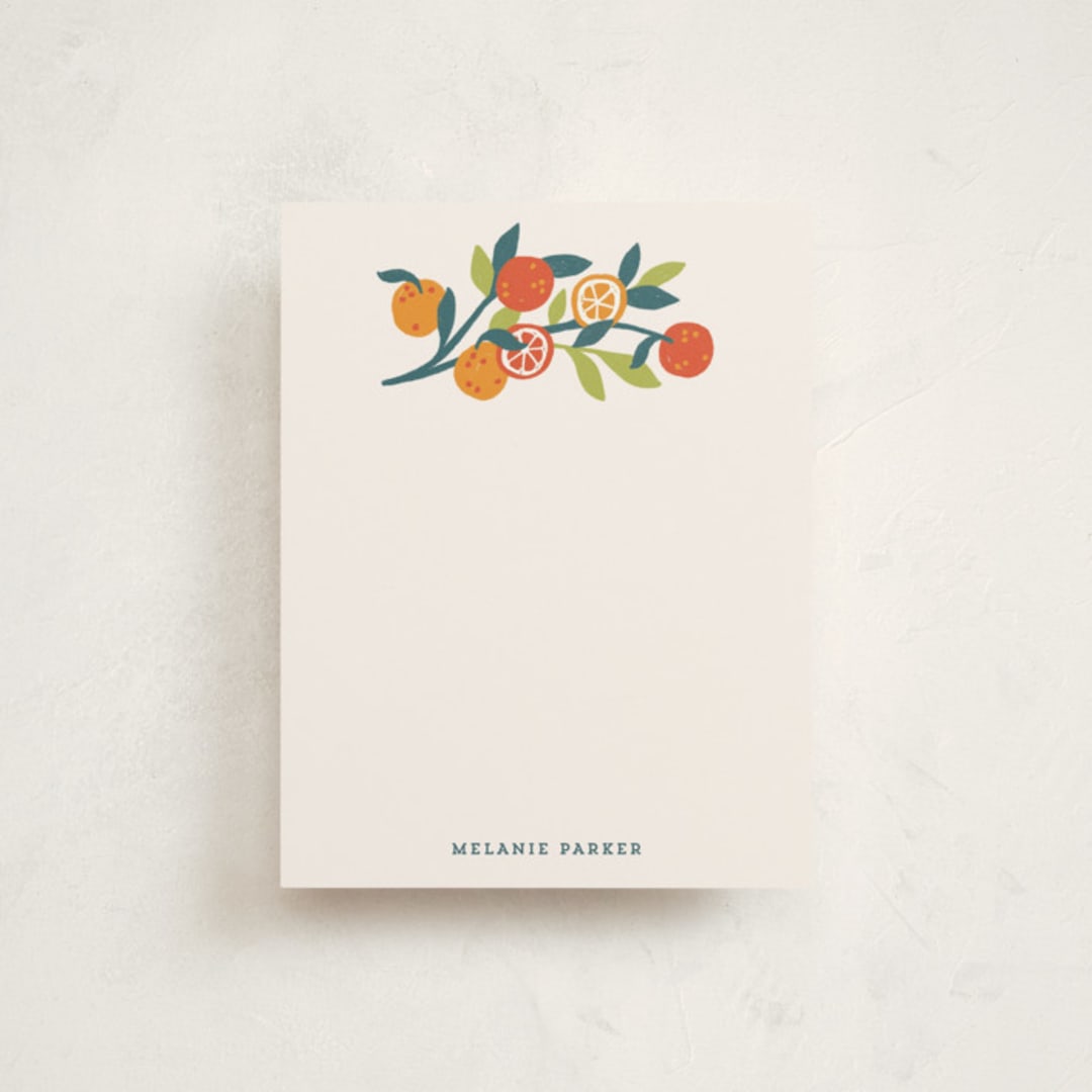 "Orange Sprigs" - Personalized Stationery Cards in Tangerine by Rebecca Smith - Front
