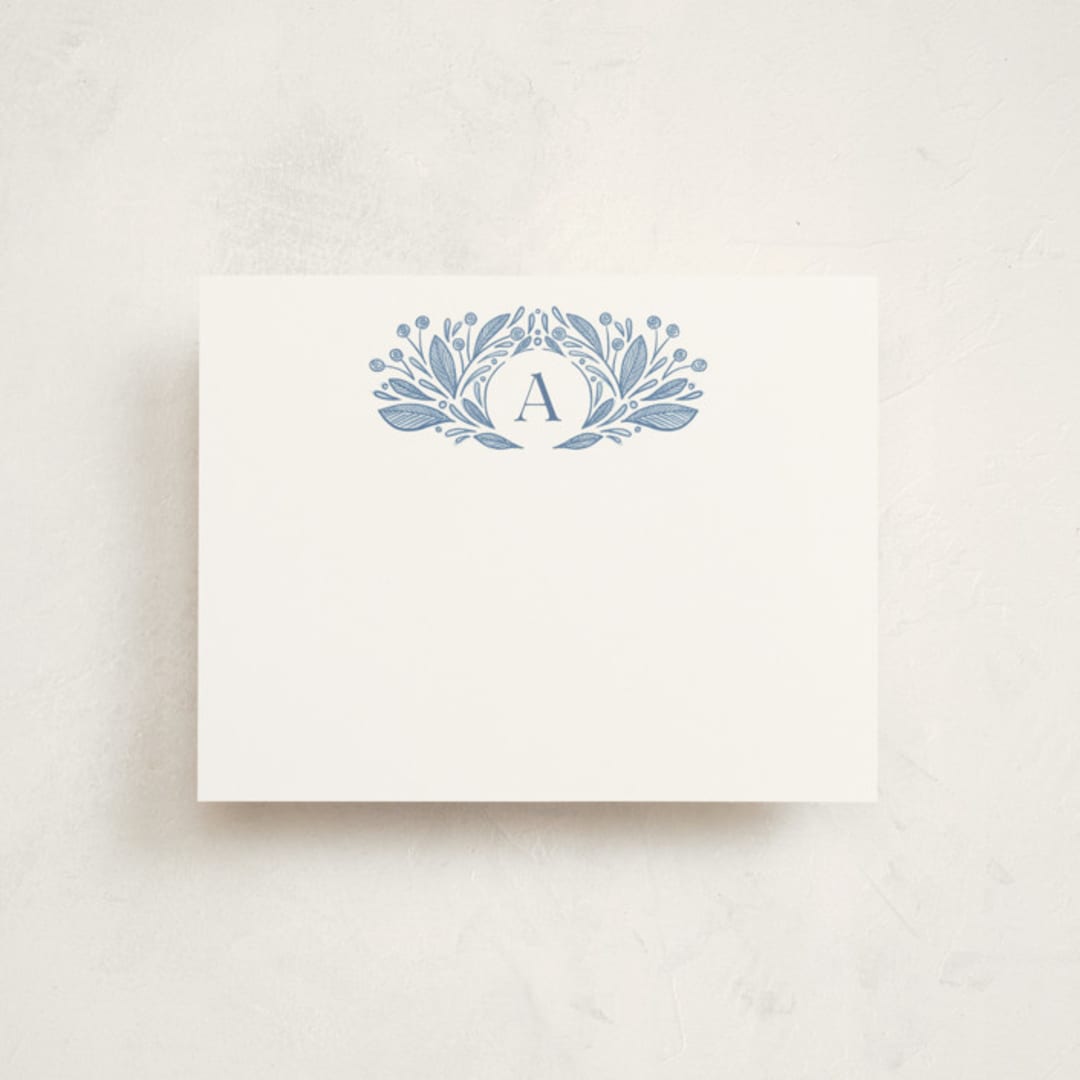 "leafy letter" - Personalized Stationery Cards in Sky by Jen Owens - Front
