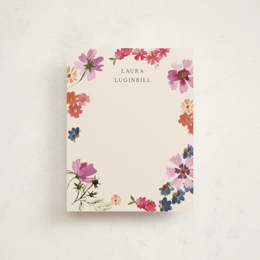 "Wildflowers" - Personalized Stationery Cards in Peony by Alethea and Ruth - Front